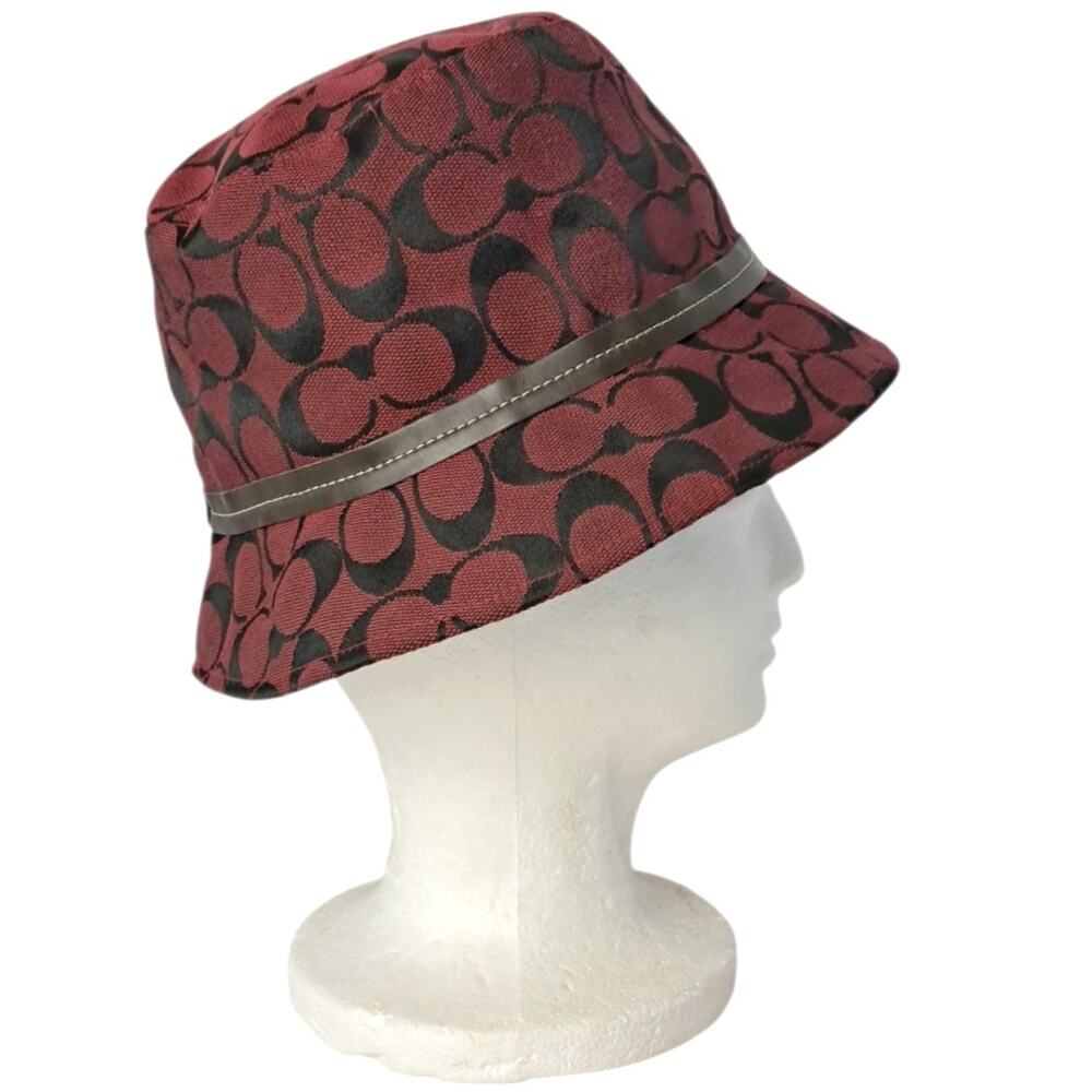 COACH Burgundy Bucket Hat Monogram Embellished Designer Unisex Accessories
